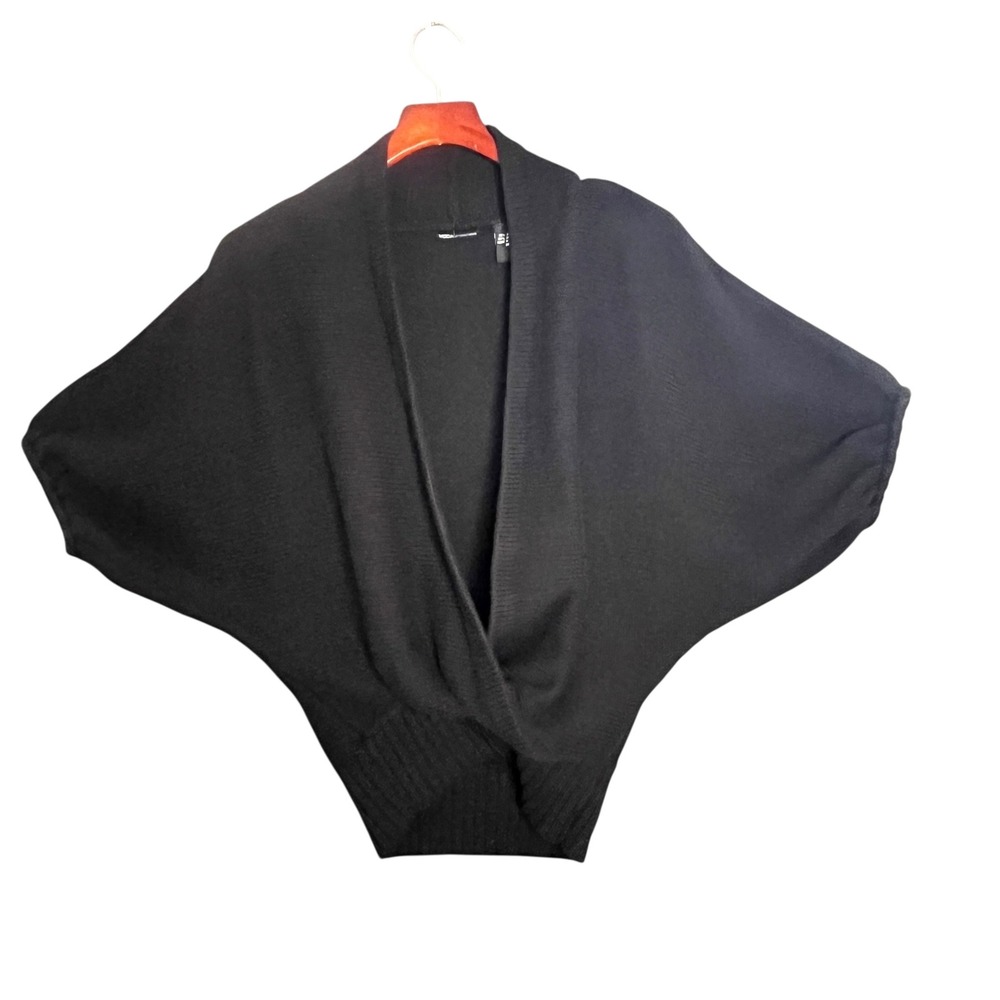 Vtg Moda Intl Black Chunky Knit Sweater Wrap Plunge M 90s Y2K Oversized Grunge - Picture 10 of 16